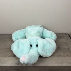 Vtg Commonwealth Floppy Elephant Mint Green Plush Stuffed Animal Laying Soft HTF